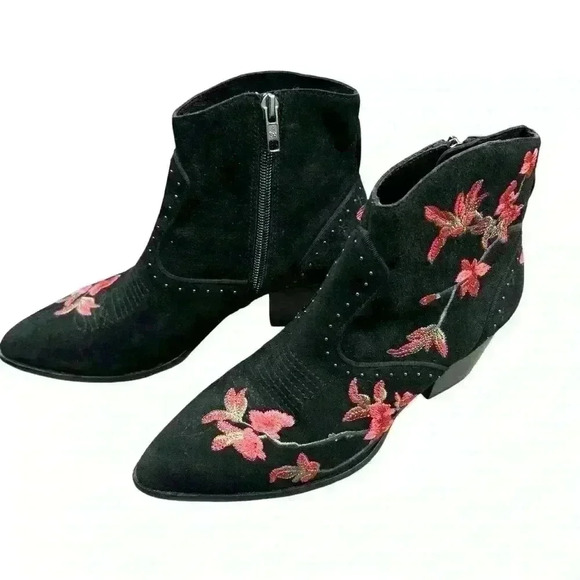 ASH Heidi bootie Floral embroidered black suede leather sole US 6.5 EU 37 EUC - Picture 10 of 13